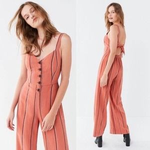 Urban Outfitters Ashley Striped Jumpsuit Size M Orange Linen Blend